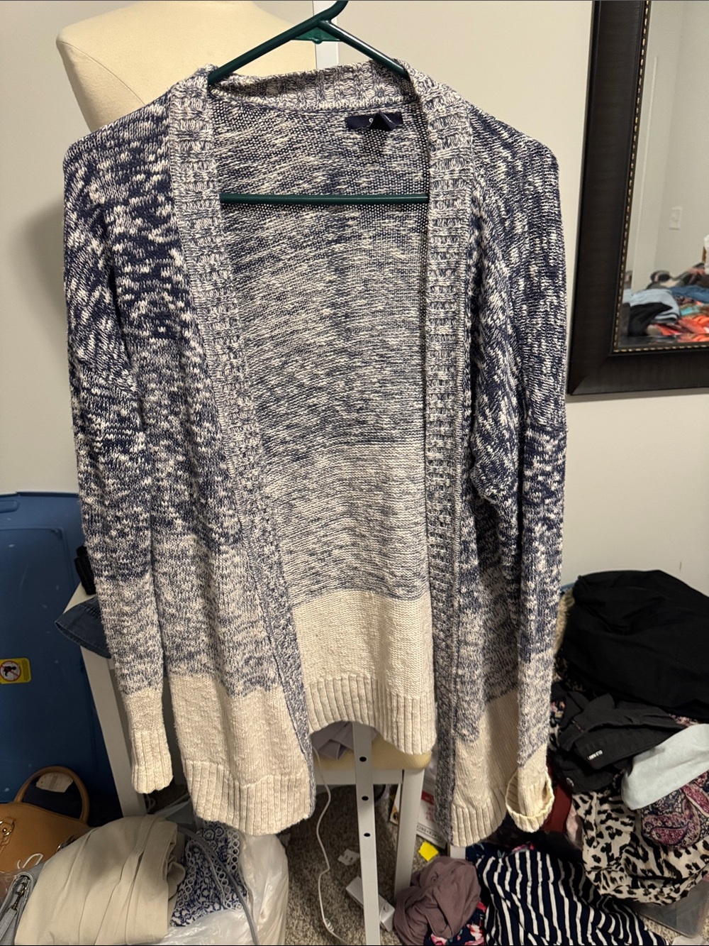 GAP Marled Open-Front Cardigan in Blue & Cream